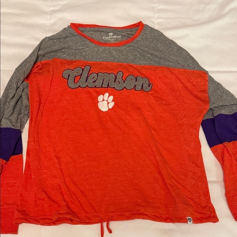 Colosseum Clemson Tigers Womens XL Orange Grey Colorblock Long Sleeve Drawstring